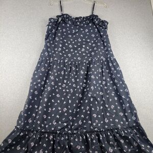 Who What Wear Maxi Dress Women Medium Black Floral Spaghetti Strap Tiered Ruffle